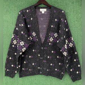 VTG 80’s Argyle Diamond Patterned Colorful Speckled Cardigan Sweater Men’s Large